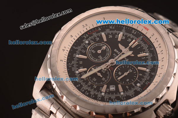 Breitling For Bentley Working Chronograph Quartz Movement with Black Dial and Silver Case-SS Strap - Click Image to Close