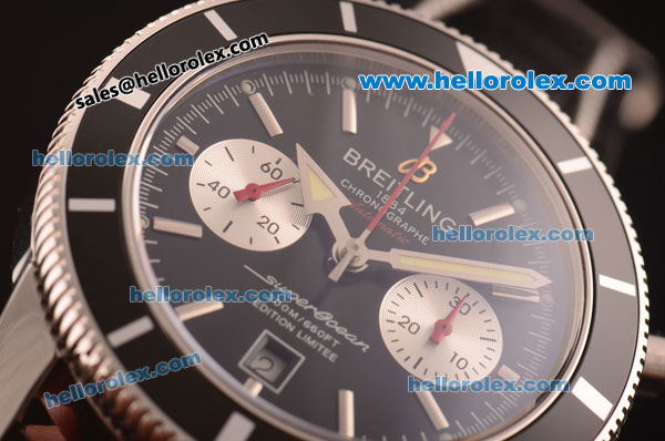 Breitling Superocean Swiss Valjoux 7750 Automatic Steel Case with Black Dial and Black Leather Strap - Click Image to Close