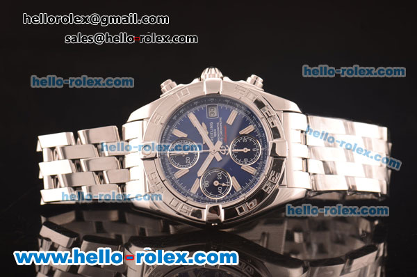 Breitling Chronomat Evolution Chronograph Swiss Valjoux 7750 Automatic Full Steel with Blue Dial and Stick Markers-Lady Size - Click Image to Close
