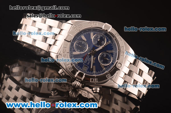 Breitling Chronomat Evolution Chronograph Swiss Valjoux 7750 Automatic Full Steel with Blue Dial and Stick Markers-Lady Size - Click Image to Close