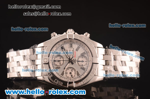 Breitling Chronomat Evolution Chronograph Swiss Valjoux 7750 Automatic Full Steel with Silver Dial and Stick Markers-Lady Size - Click Image to Close