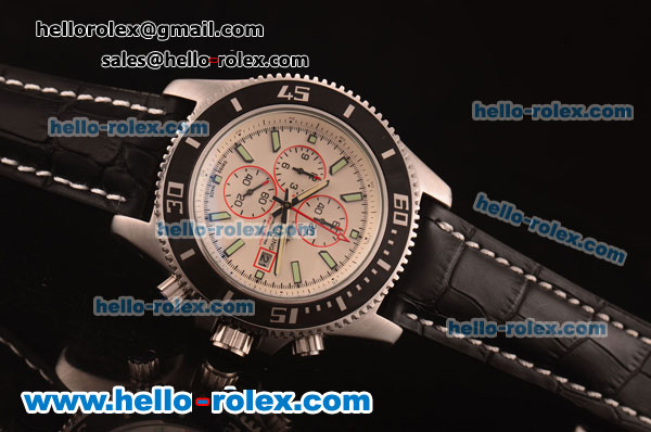 Breitling Superocean Chronograph Miyota Quartz Steel Case with White Dial and Black Leather Strap - Click Image to Close