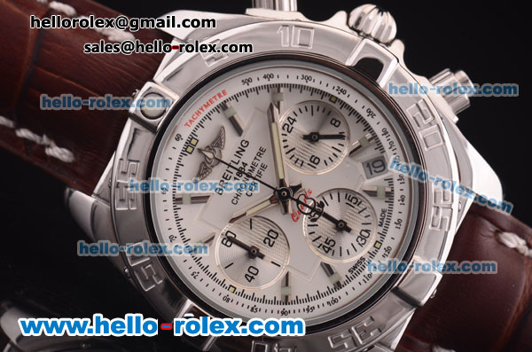 Breitling Chronomat B01 Chronograph Miyota Quartz Steel Case with White Dial and Brown Leather Strap - Click Image to Close