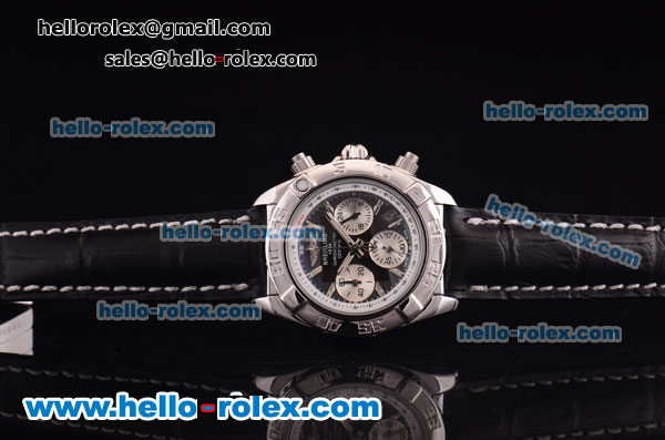 Breitling Chronomat B01 Chronograph Miyota Quartz Steel Case with Black Dial and Black Leather Strap - Click Image to Close