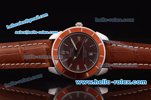 Breitling SuperOcean Automatic Movement Black Dial with Stick Marker and Brown Bezel-Brown Leather Strap - Click Image to Close