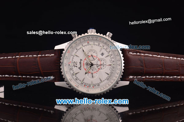 Breitling Montbrillant Automatic Steel Case with White Dial and Brown Leather Strap - Click Image to Close