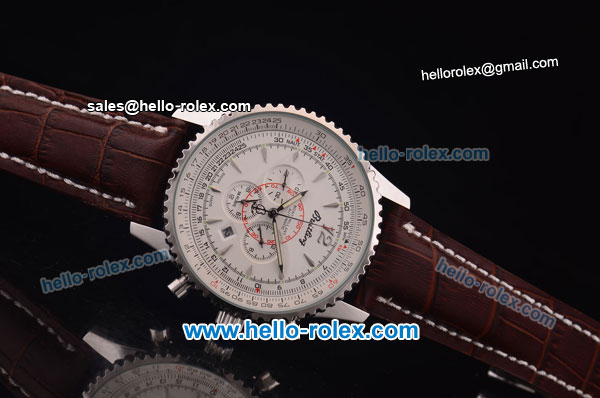 Breitling Montbrillant Automatic Steel Case with White Dial and Brown Leather Strap - Click Image to Close