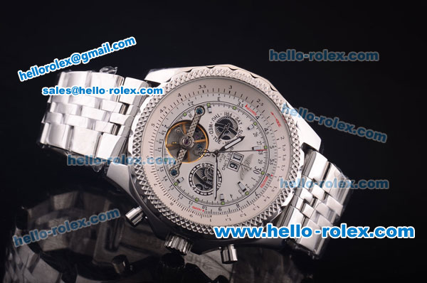 Breitling for Bentley Motors Automatic Tourbillon Skeleton with White Dial and SS Strap-Bidirectional Slide Rule - Click Image to Close