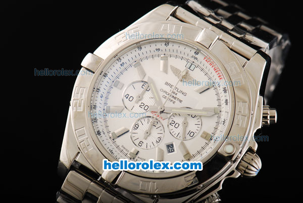 Breitling Chronomat B01 Chronograph Miyota Quartz Movement White Dial with Stick Markers-Steel Strap - Click Image to Close