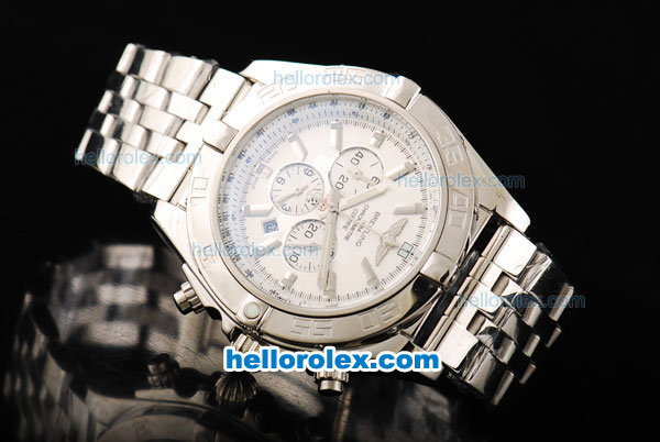 Breitling Chronomat B01 Chronograph Miyota Quartz Movement White Dial with Stick Markers-Steel Strap - Click Image to Close