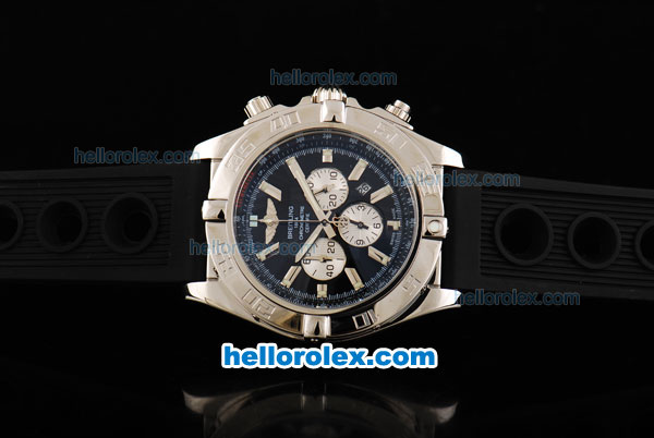 Breitling Chronomat B01 Chronograph Miyota Quartz Movement Steel Case with Black Dial-Stick Markers and Black Rubber Strap - Click Image to Close