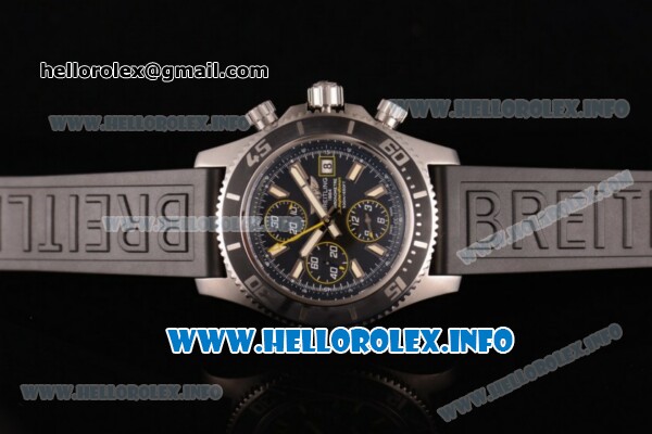 Breitling Superocean Chronograph II Swiss Valjoux 7750 Automatic Steel Case with Black Dial Black Rubber Strap and Yellow Sceond Hand - Click Image to Close