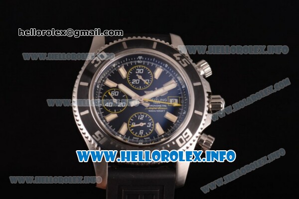 Breitling Superocean Chronograph II Swiss Valjoux 7750 Automatic Steel Case with Black Dial Black Rubber Strap and Yellow Sceond Hand - Click Image to Close