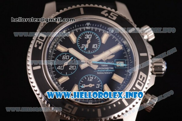 Breitling Superocean Chronograph II Chronograph Swiss Valjoux 7750 Automatic Steel Case with Black Dial Black Rubber Strap and Blue Second Hand - Click Image to Close