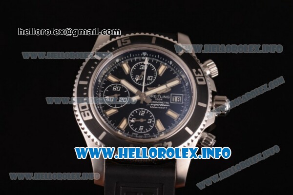 Breitling Superocean Chronograph II Chronograph Swiss Valjoux 7750 Automatic Steel Case with Black Dial Black Rubber Strap and Stick Markers - Click Image to Close