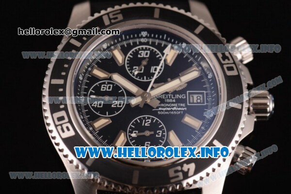 Breitling Superocean Chronograph II Chronograph Swiss Valjoux 7750 Automatic Steel Case with Black Dial Black Rubber Strap and Stick Markers - Click Image to Close