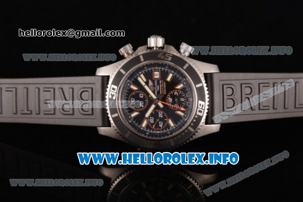 Breitling Superocean Chronograph II Chronograph Swiss Valjoux 7750 Automatic Steel Case with Black Dial Black Rubber Strap and Orange Second Hand - Click Image to Close