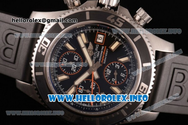 Breitling Superocean Chronograph II Chronograph Swiss Valjoux 7750 Automatic Steel Case with Black Dial Black Rubber Strap and Orange Second Hand - Click Image to Close