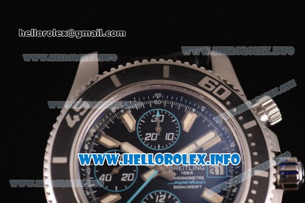 Breitling Superocean Chronograph II Chronograph Swiss Valjoux 7750 Automatic Steel Case with Black Dial Black Leather Strap and Stick Markers -Blue Second Hand - Click Image to Close