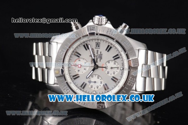 Breitling Avenger Seawolf Chrono Miyota OS10 Quartz Stainless Steel Case/Bracelet with White Dial and Stick Markers - Click Image to Close