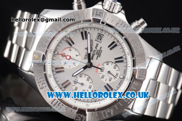 Breitling Avenger Seawolf Chrono Miyota OS10 Quartz Stainless Steel Case/Bracelet with White Dial and Stick Markers - Click Image to Close