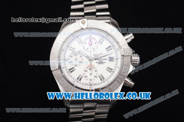 Breitling Avenger Seawolf Chrono Miyota OS10 Quartz Stainless Steel Case/Bracelet with White Dial and Stick Markers - Click Image to Close