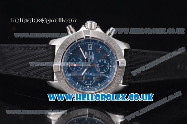 Breitling Avenger Seawolf Chrono Miyota OS10 Quartz Steel Case with Blue Dial Black Nylon Strap and Arabic Number Markers - Click Image to Close