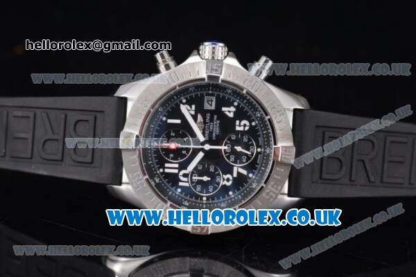 Breitling Avenger Seawolf Chrono Miyota OS10 Quartz Steel Case with Black Dial Black Subdials and Arabic Number Markers - Click Image to Close