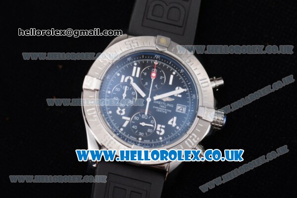 Breitling Avenger Seawolf Chrono Miyota OS10 Quartz Steel Case with Black Dial Black Subdials and Arabic Number Markers - Click Image to Close