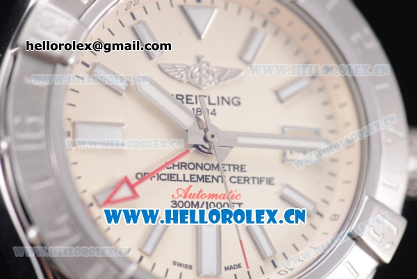 Breitling Avenger II GMT Swiss ETA 2824 Automatic Steel Case with White Dial Stick Markers and Brown Leather Strap - Click Image to Close