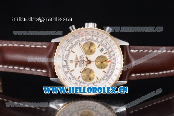 Breitling Navitimer 01 Swiss Valjoux 7750 Automatic Steel Case with White Dial Brown Leather Strap and Stick/Arabic Numeral Markers (GF) - Click Image to Close