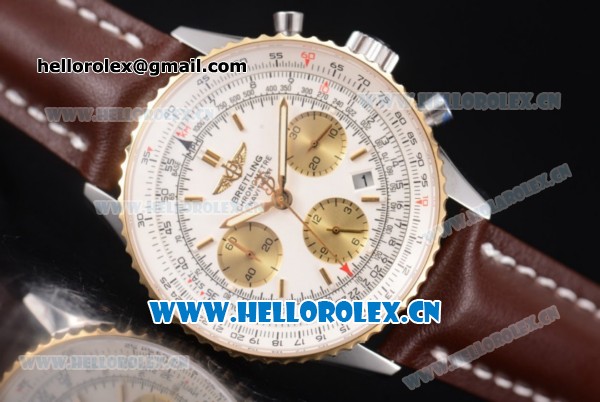 Breitling Navitimer 01 Swiss Valjoux 7750 Automatic Steel Case with White Dial Brown Leather Strap and Stick/Arabic Numeral Markers (GF) - Click Image to Close