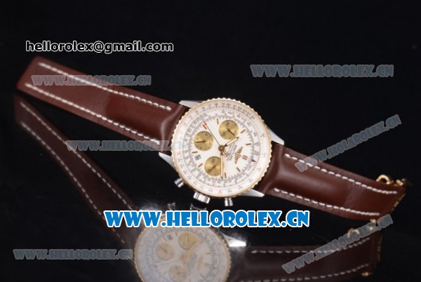 Breitling Navitimer 01 Swiss Valjoux 7750 Automatic Steel Case with White Dial Brown Leather Strap and Stick/Arabic Numeral Markers (GF) - Click Image to Close