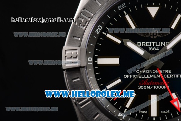 Breitling Avenger II GMT Swiss ETA 2824 Automatic Steel Case with Black Dial Black Rubber Strap and Stick Markers - Click Image to Close