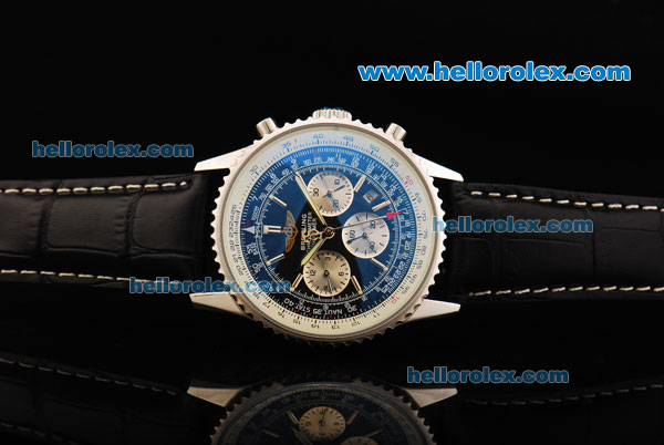 Breitling Navitimer Automatic Movement Silver Case with Black Dial and Silver Stick Marker-Black Leather Strap - Click Image to Close