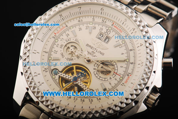 Breitling for Bentley Motors Automatic Tourbillon Silver Case with White Dial and SS Band - Click Image to Close
