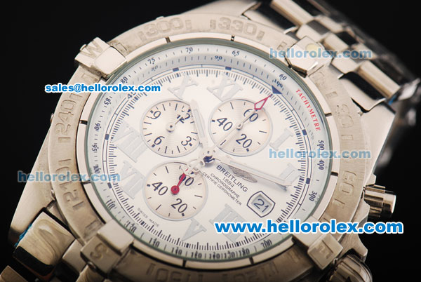 Breitling Chronomat Evolution Quartz Movement with Full White Dials and Silver Stick Markers-SSband - Click Image to Close