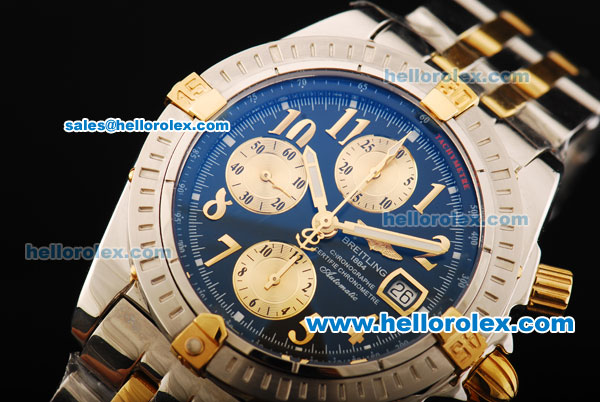 Breitling Chronomat Evolution Chronograph Swiss Valjoux 7750 Automatic Movement Steel Case with Gold Arabic Numerals and Two Tone Strap - Click Image to Close