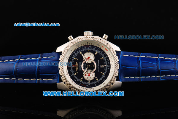 Breitling Bentley Supersports Chronograph Miyota Quartz Movement Steel Case with Blue Dial and Blue Leather Strap - Click Image to Close