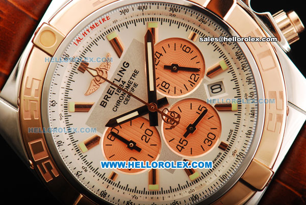 Breitling Chronomat B01 Chronograph Miyota Quartz Movement Steel Case with Rose Gold Bezel and Brown Leather Strap - Click Image to Close