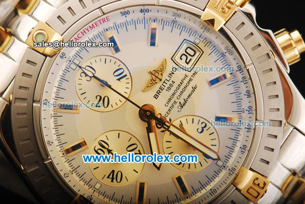 Breitling Chronomat Evolution Chronograph Swiss Valjoux 7750 Automatic Movement Steel Case with White Dial and Two Tone Strap - Click Image to Close