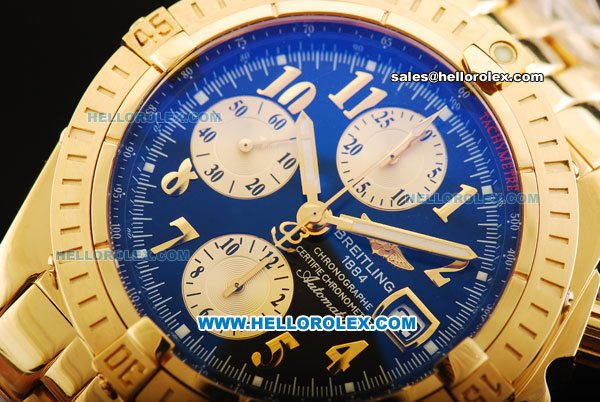 Breitling Chronomat Evolution Chronograph Swiss Valjoux 7750 Automatic Movement Full Gold with Black Dial and Arabic Numeral Markers - Click Image to Close