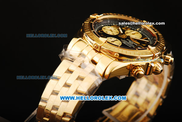 Breitling Chronomat Evolution Chronograph Swiss Valjoux 7750 Automatic Movement Full Gold with Black Dial and Arabic Numeral Markers - Click Image to Close