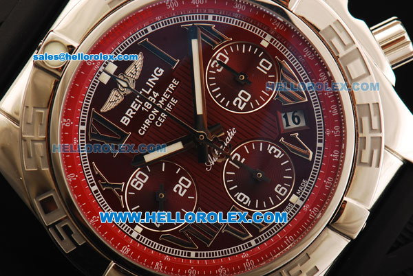 Breitling Chronomat B01 Chronograph Swiss Valjoux 7750 Automatic Movement Steel Case with Red Dial and Black Rubber Strap - Click Image to Close