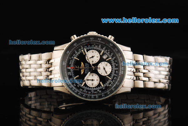 Breitling Navitimer Chronograph Miyota Quartz Movement Full Steel with Black Dial and Stick Markers - Click Image to Close