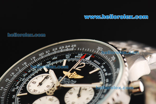 Breitling Navitimer Chronograph Miyota Quartz Movement Full Steel with Black Dial and Stick Markers - Click Image to Close