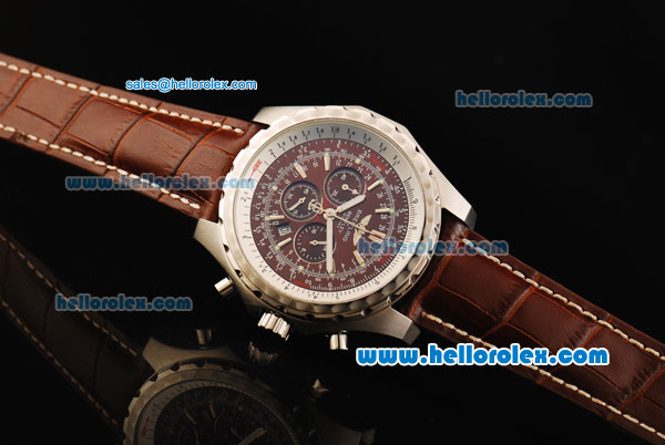 Breitling For Bentley Chronograph Quartz Movement Steel Case with Brown Dial and Brown Leather Strap - Click Image to Close