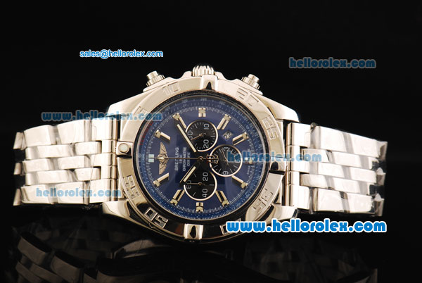 Breitling Chronomat B01 Chronograph Quartz Movement Full Steel with Blue Dial and Stick Markers - Click Image to Close