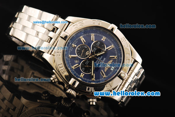 Breitling Chronomat B01 Chronograph Quartz Movement Full Steel with Blue Dial and Stick Markers - Click Image to Close