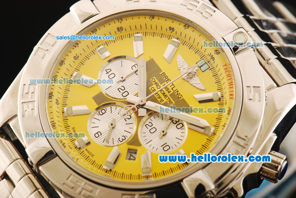 Breitling Chronomat B01 Chronograph Quartz Movement Full Steel with Yellow Dial and Stick Markers - Click Image to Close